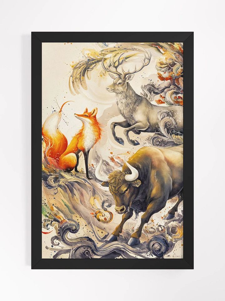 Framed Magical Dream Vixen Stag and Bull Art Print product image (1)