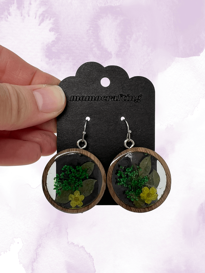 Yellow and Green Flower and Wood Window Earrings product image (1)