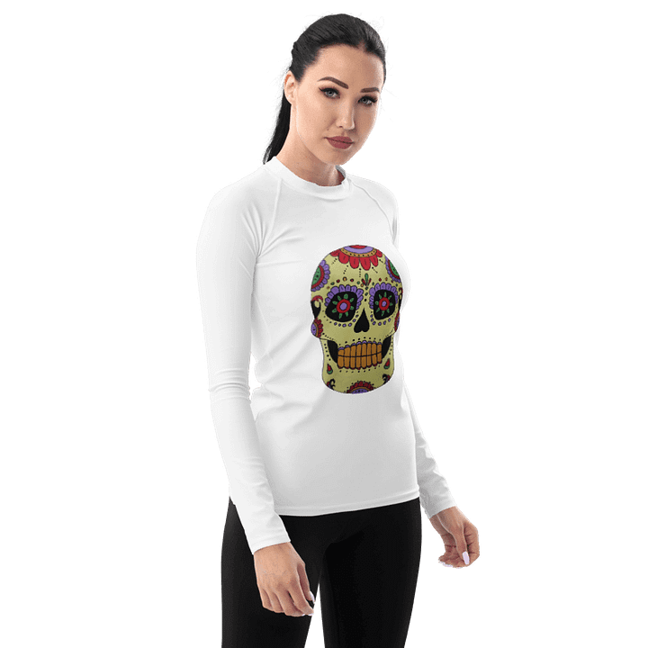 Calavera Sugar Skull (art by Dina R.) - acrylic painting picture -Women's Rash Guard product image (2)
