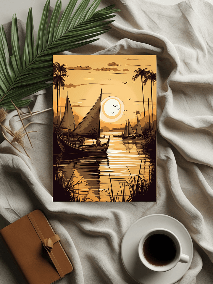 Drifting on the Nile – Ancient Egyptian Reed Boat Art Print product image (2)