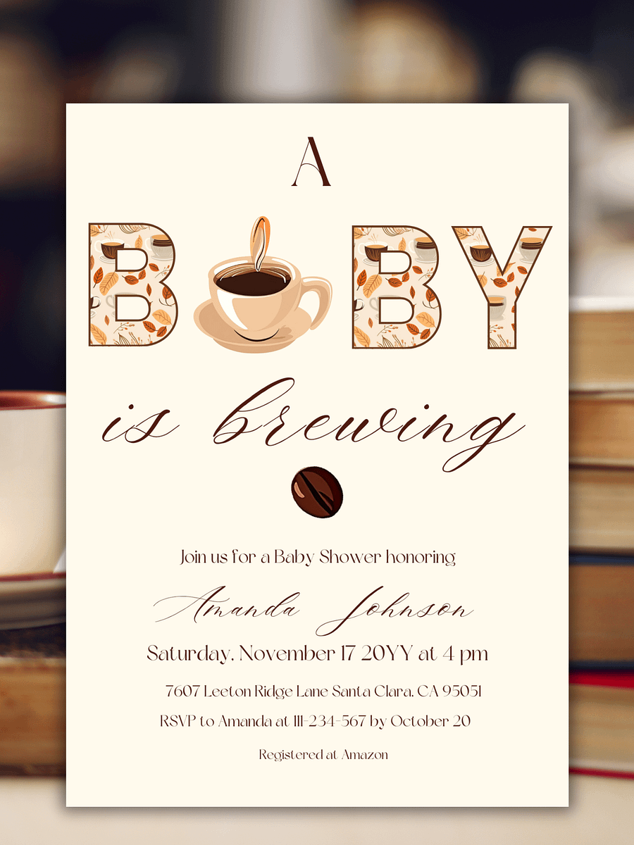 A Baby is Brewing Baby Shower Invitation, Rustic Fall Gender Neutral Shower, Coffee Themed Brunch Invite, Digital Download Canva Template product image (4)
