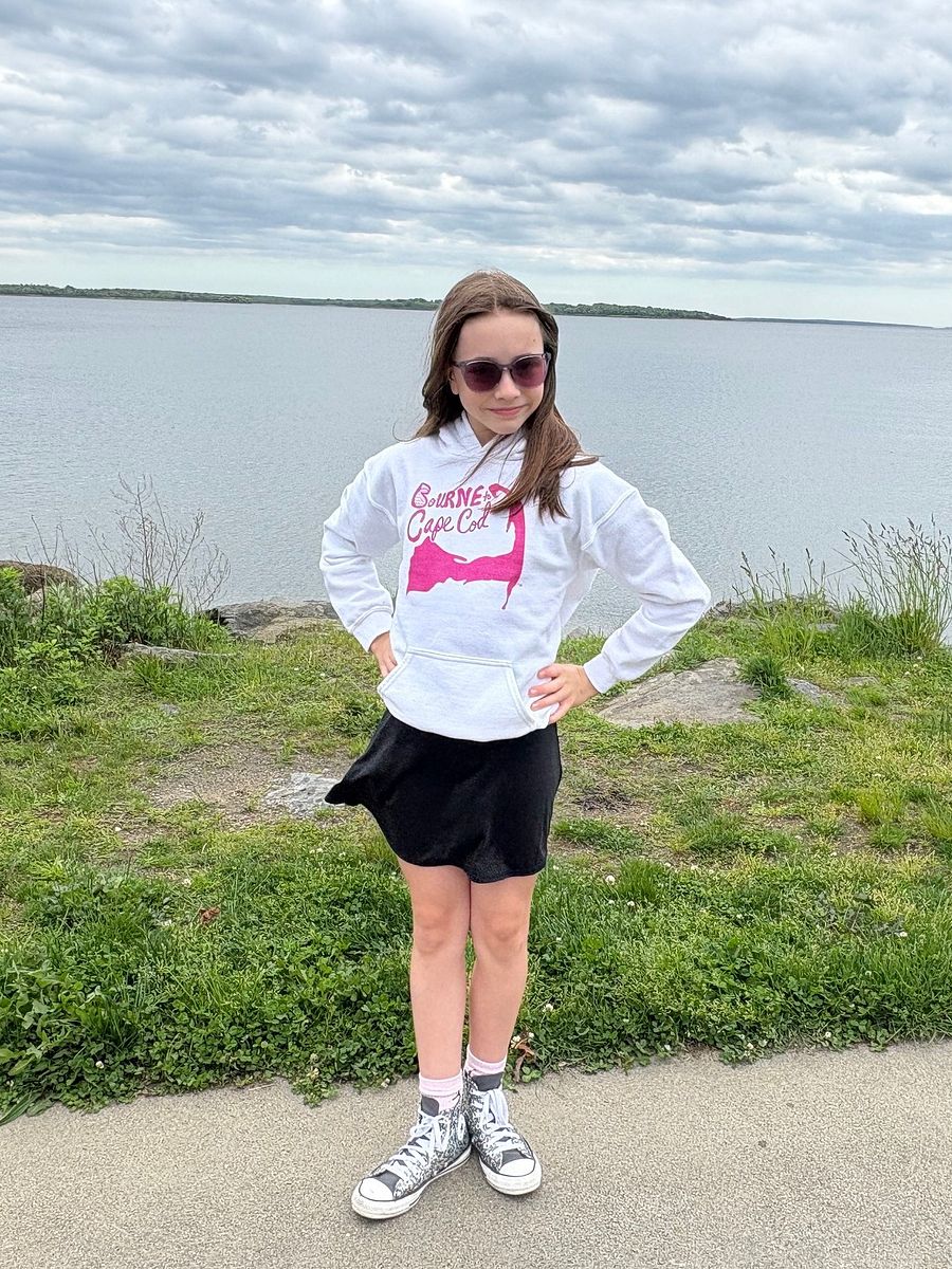 Girls' | BOURNE to Cape Cod™ | DTG Vintage Print | Youth Heavy Blend Hooded Sweatshirt | Rugged, Cozy, Adventure-Ready | Pink Logo product image (2)