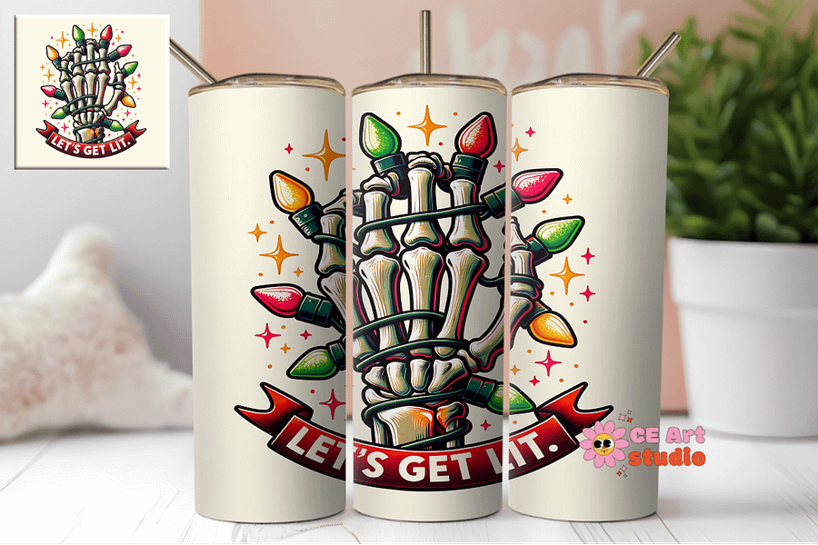 Let's Get Lit Skeleton Hand Tumbler Wrap PNG product image (1)