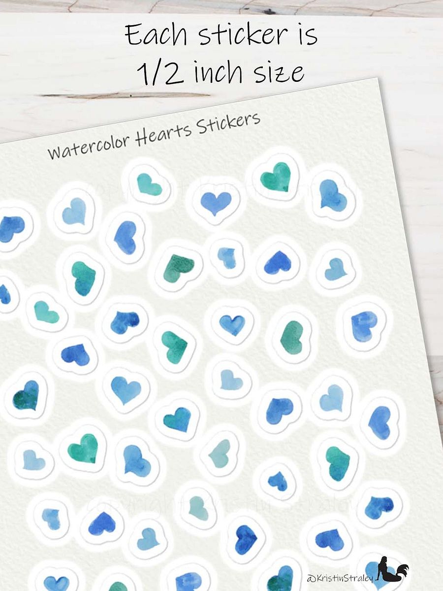 Blue Watercolor Hearts Sticker Sheet product image (3)