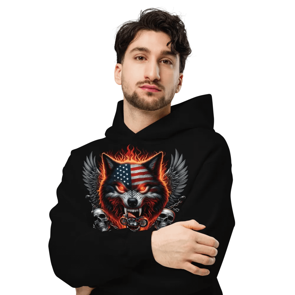 Patriotic Wolf Biker Oversized Hoodie #41 product image (6)