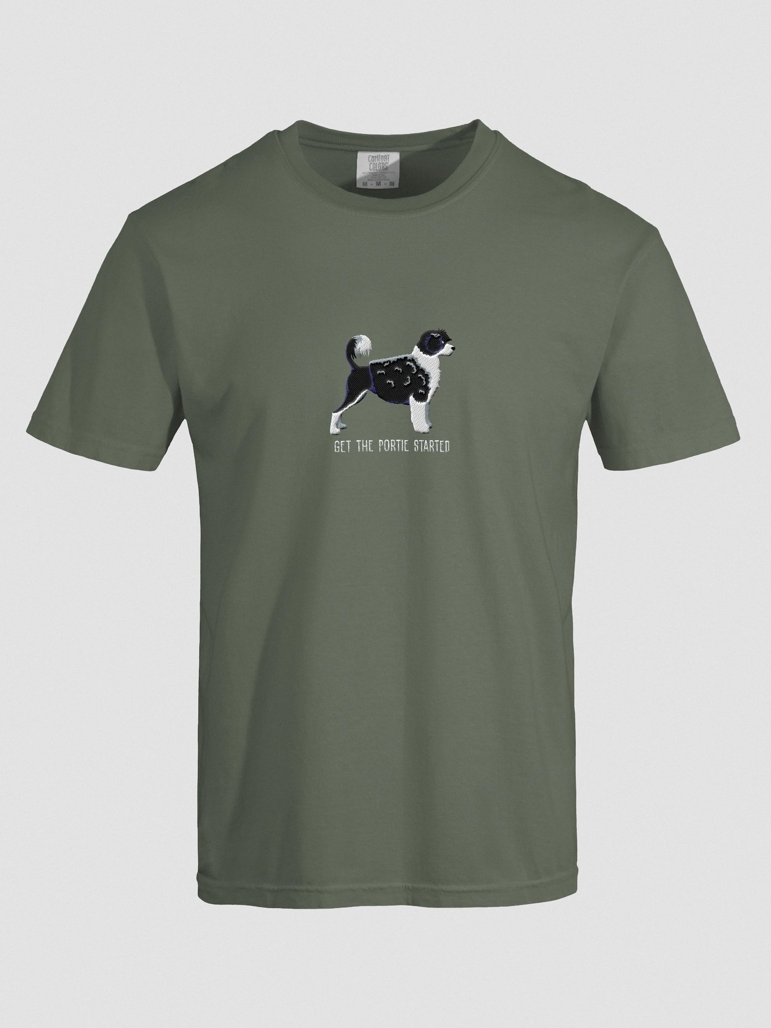 Get the Portie Started T-Shirt(Embroidered) of a Portuguese Water Dog(Black & White) product image (10)
