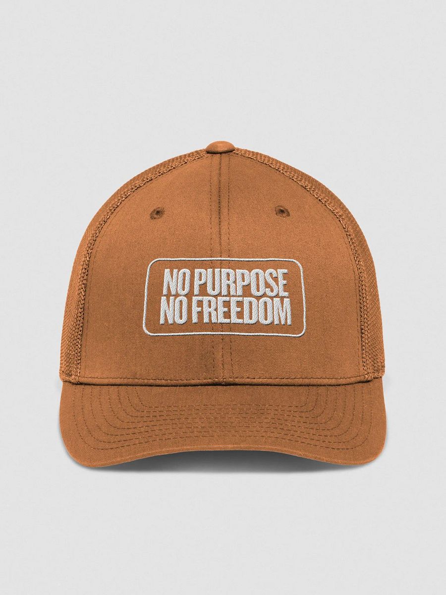 Monochrome QR Code Trucker Hat | text no purpose no freedom product image (10)