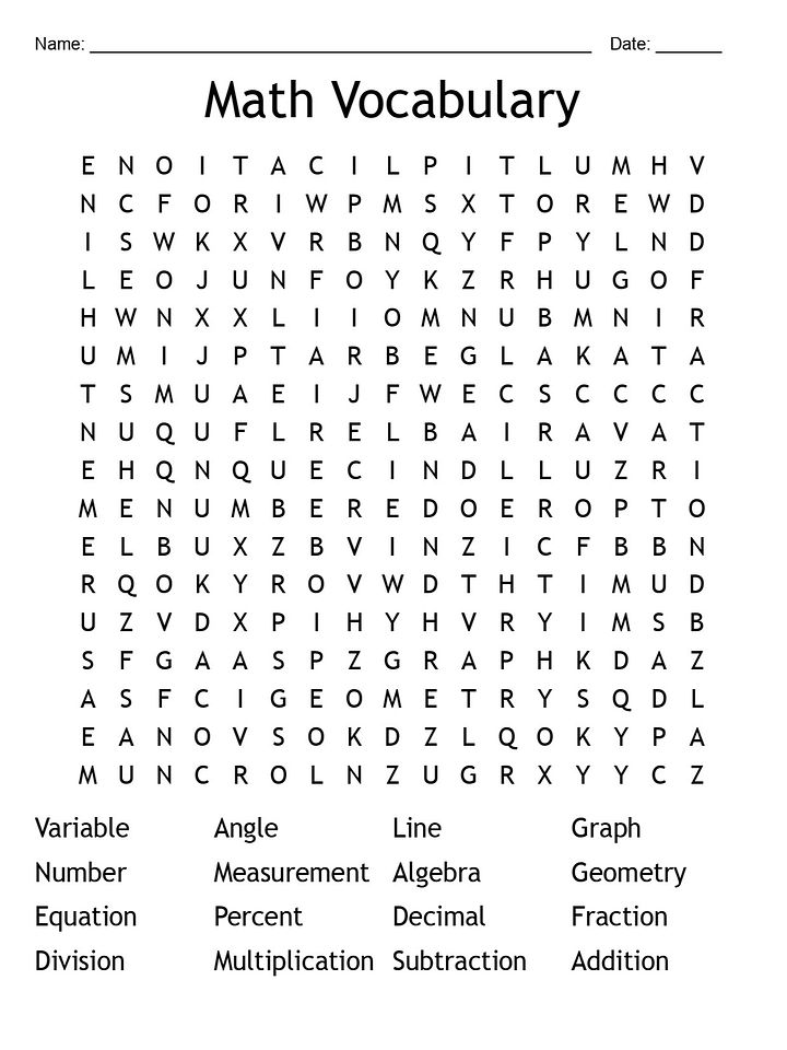 Printable Math Vocabulary Word Search – 16 Key Terms Puzzle Activities! product image (1)