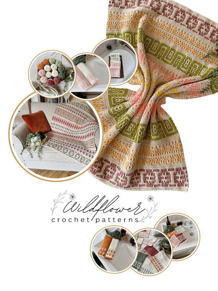 Crochet Collection Ebook: Wildflower Inset Mosaic Blanket and Washcloth Set product image (1)
