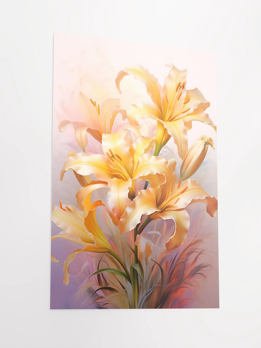 Radiant Golden Lilies Poster: Luxurious Botanical Art for Elegant Home Decor Matte Poster product image (4)
