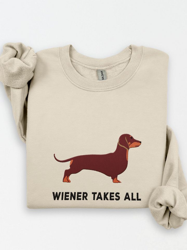 Wiener Takes All Sweatshirt (Embroidered) of a Dachshund(Red) product image (1)