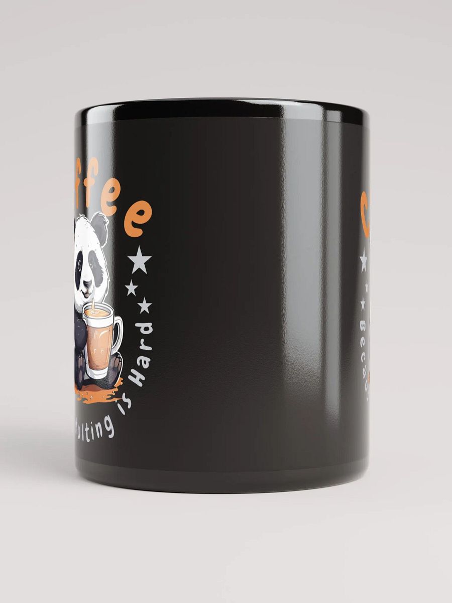 Coffee: Because Adulting is Hard – Funny Black Glossy Mug | Double-Sided Cute Panda Design | Perfect for Coffee Lovers product image (5)