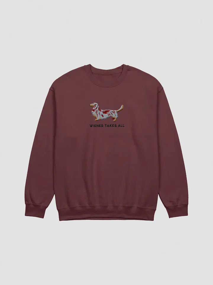 Wiener Takes All Sweatshirt (Embroidered) of a Longhaired Dachshund(Red Dapple) product image (1)