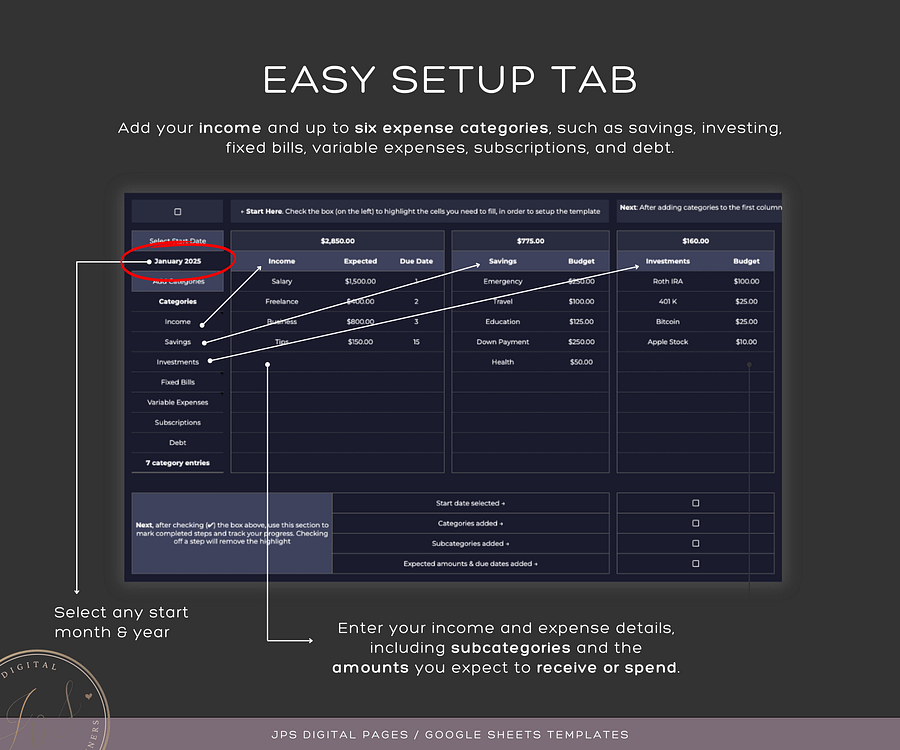 Monthly and Annual Budget Spreadsheet (Dark Mode) product image (3)