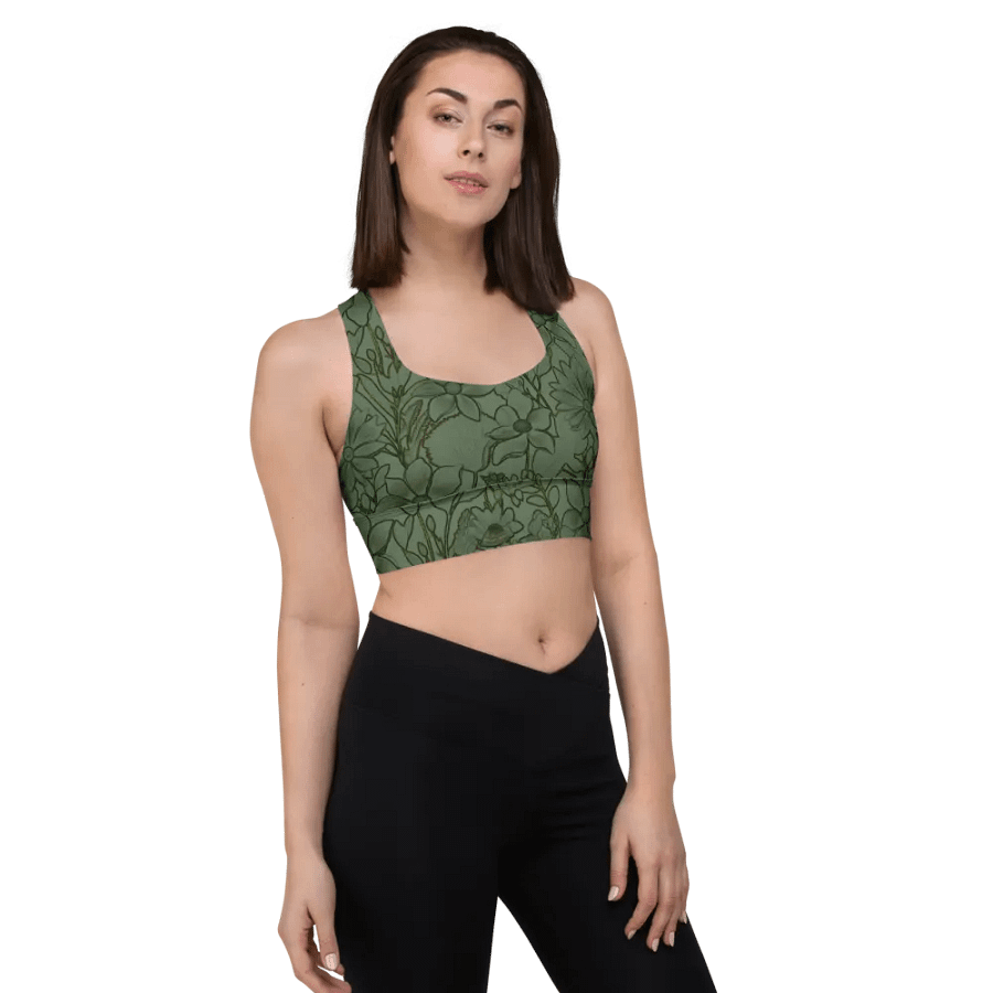 Line Art Floral Green/All-Over Print Longline Sports Bra by Sublicolor product image (4)