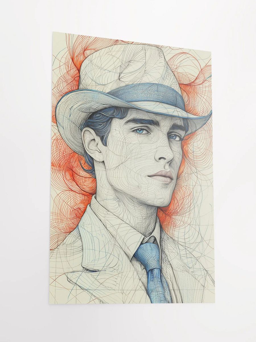 Retro Charm: Line Art Portrait of a Man in a Blue Tie product image (2)