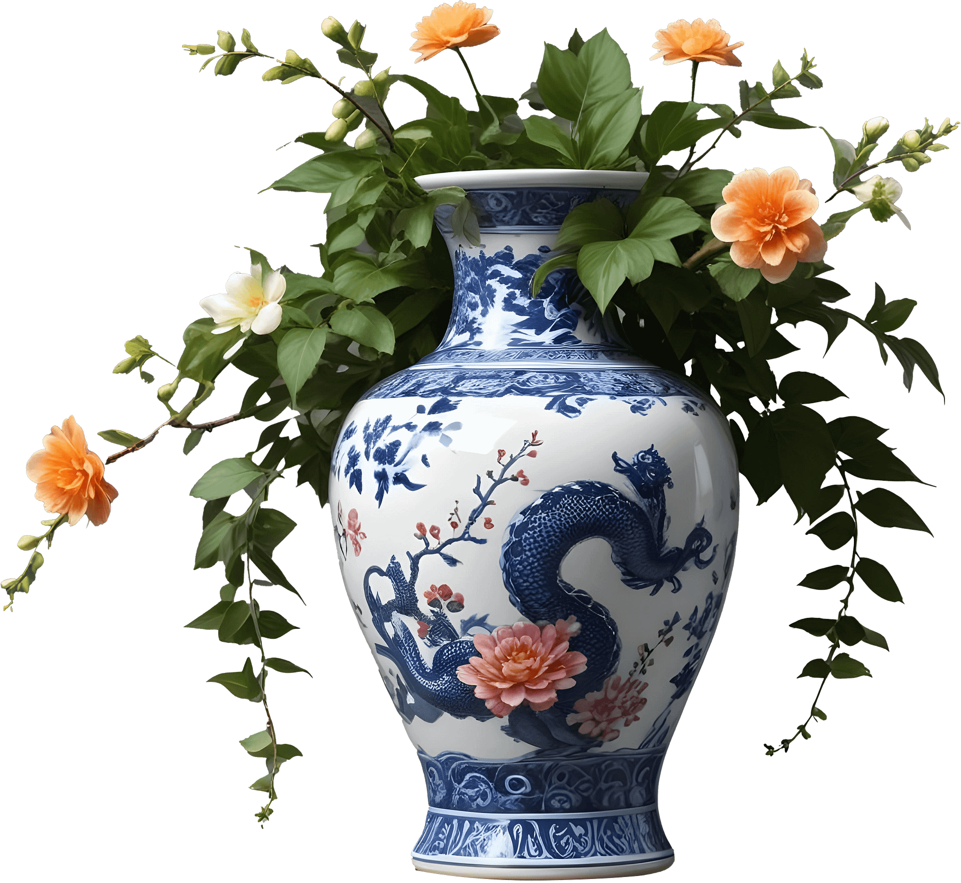 Azure Dragon Vase – Elegance in Bloom PNG product image (1)