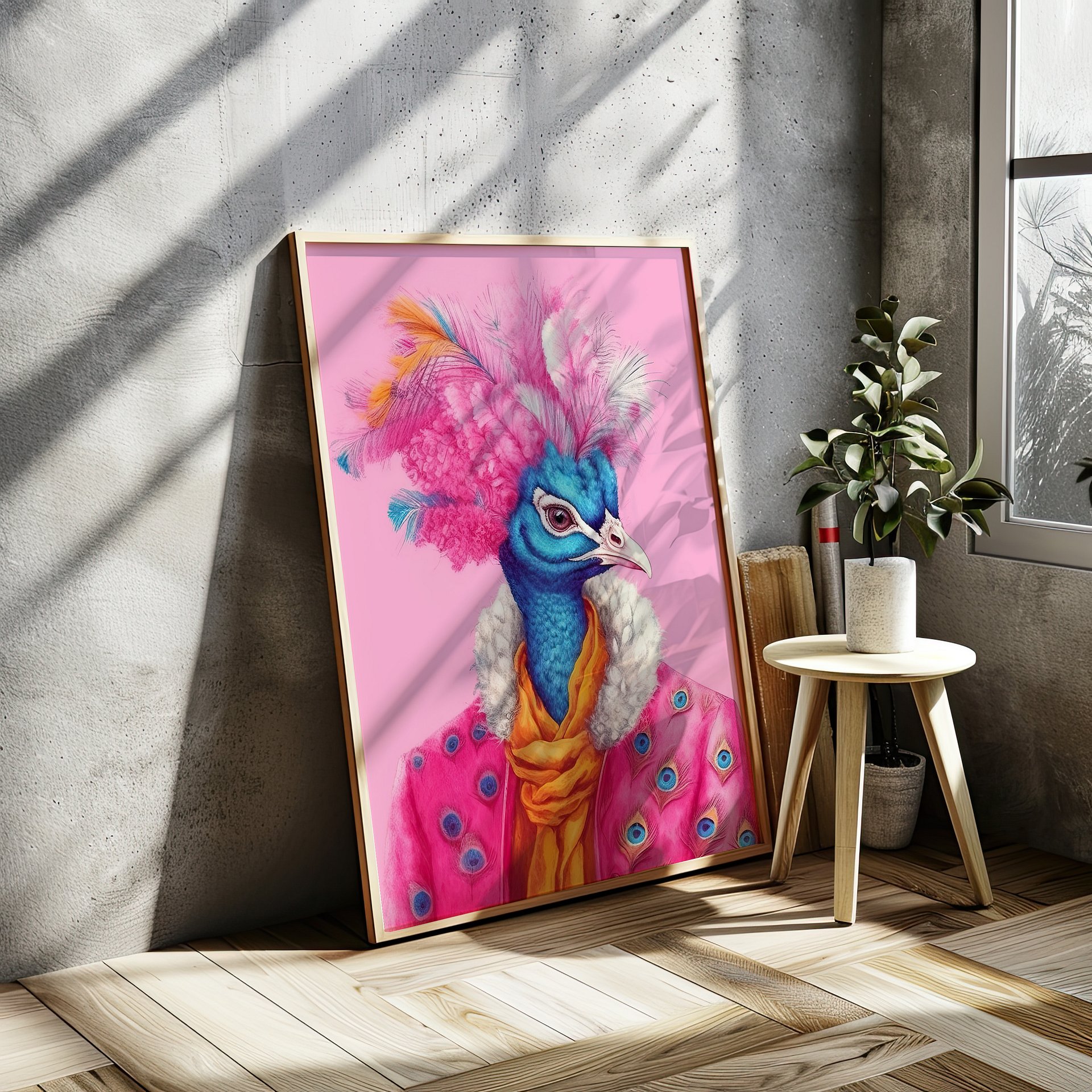 Anthropomorphic Peacock in Pink Coat Animal Portrait product image (4)