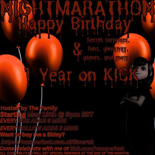 Welcome to the Nightmarathon!!! Right around the corner starting May 13th we celebrate not only my birthday but our 1 year on...