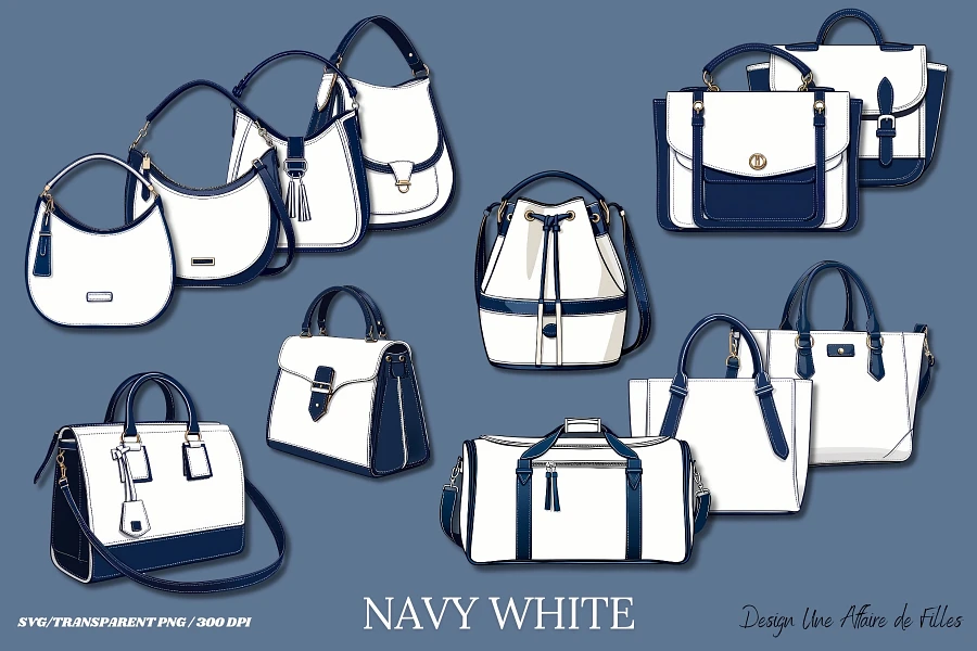 LUXURY BAGS - NAVY 24 VECTOR CLIPART & ASSORTED SEAMLESS PAPERS product image (4)