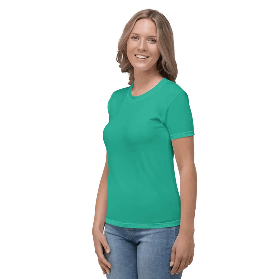 Plain Medium Sea Green Light Summer Women's Crewneck Polyester Heavyweight Premium T-Shirt by Treasure Pie product image (3)