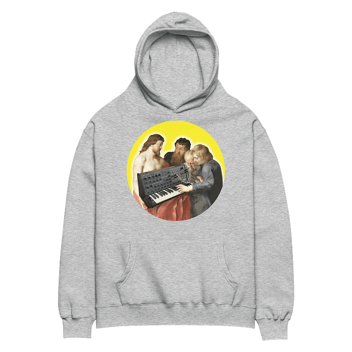 He died for our synths, by Frank Fonik (Japanese Korg MS 20), Techno EDM Unisex Premium Oversized Hoodie product image (8)