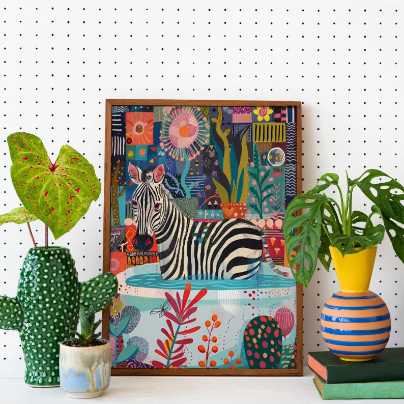 Zebra in Bathtub Maximalist Bathroom Art Print product image (8)