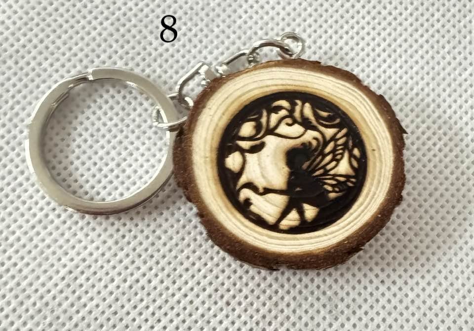 Engraved Wood Slice Keychains | Fantasy, Rose & Snake Designs | Nature-Inspired Gift product image (8)