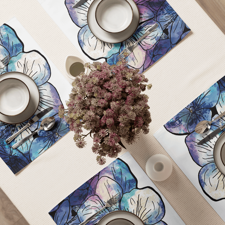 Blue & Purple Hydrangeas on White | Placemats – Set of 4 | MONIQUE FAELLA DESIGNS™ product image (2)