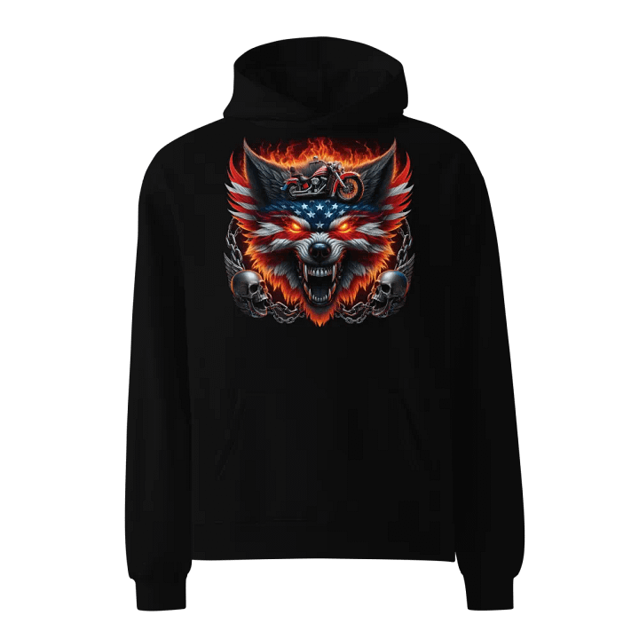 Fiery Wolf American Flag Oversized Hoodie #35 product image (1)