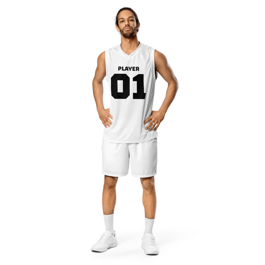 'Player 01' Unisex White Basketball Jersey product image (4)