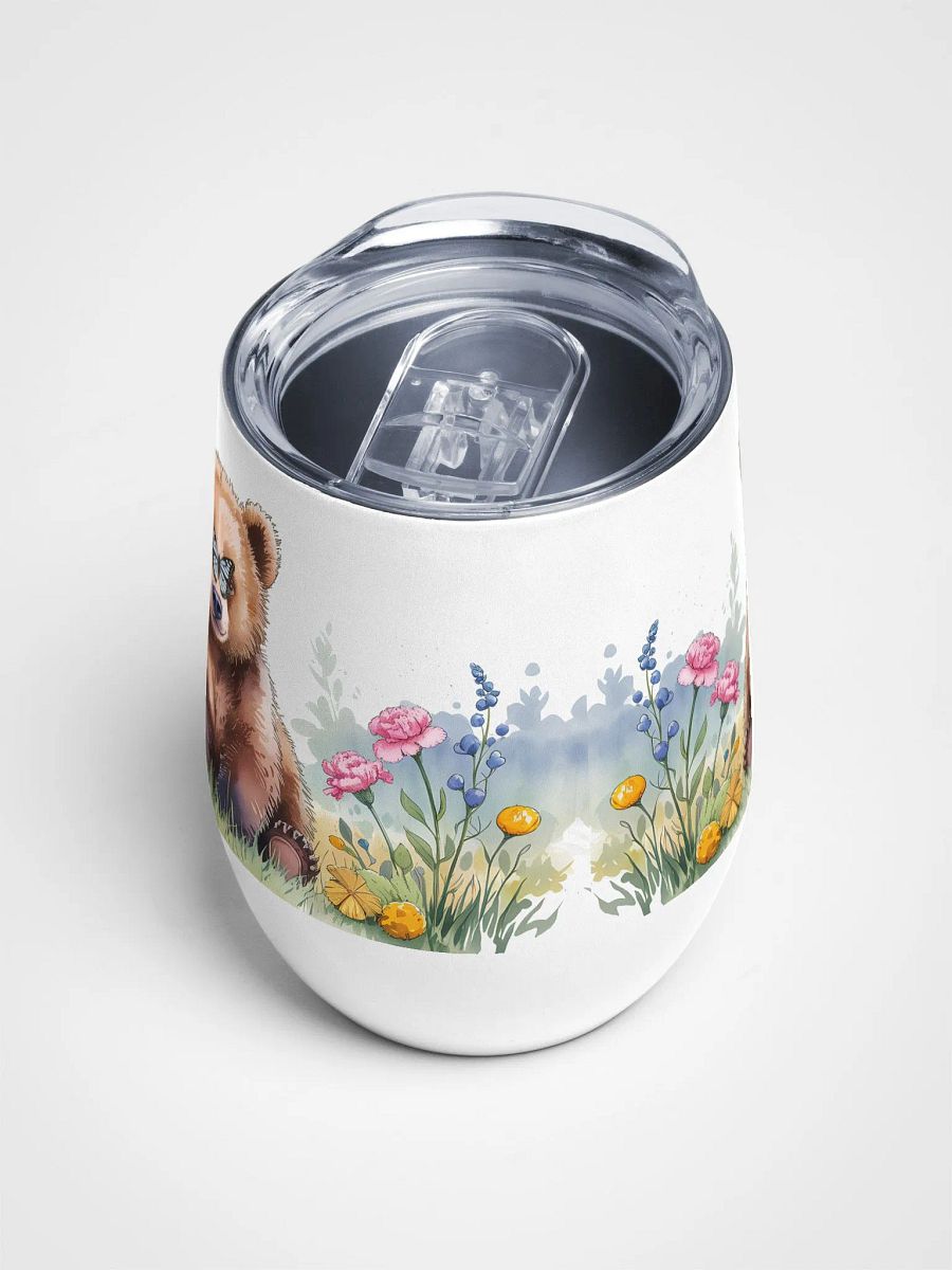 Butterfly Kisses Bear Cub 12 Oz Wine Tumbler - Adorable Brown Bear with Butterfly & Floral Design product image (4)