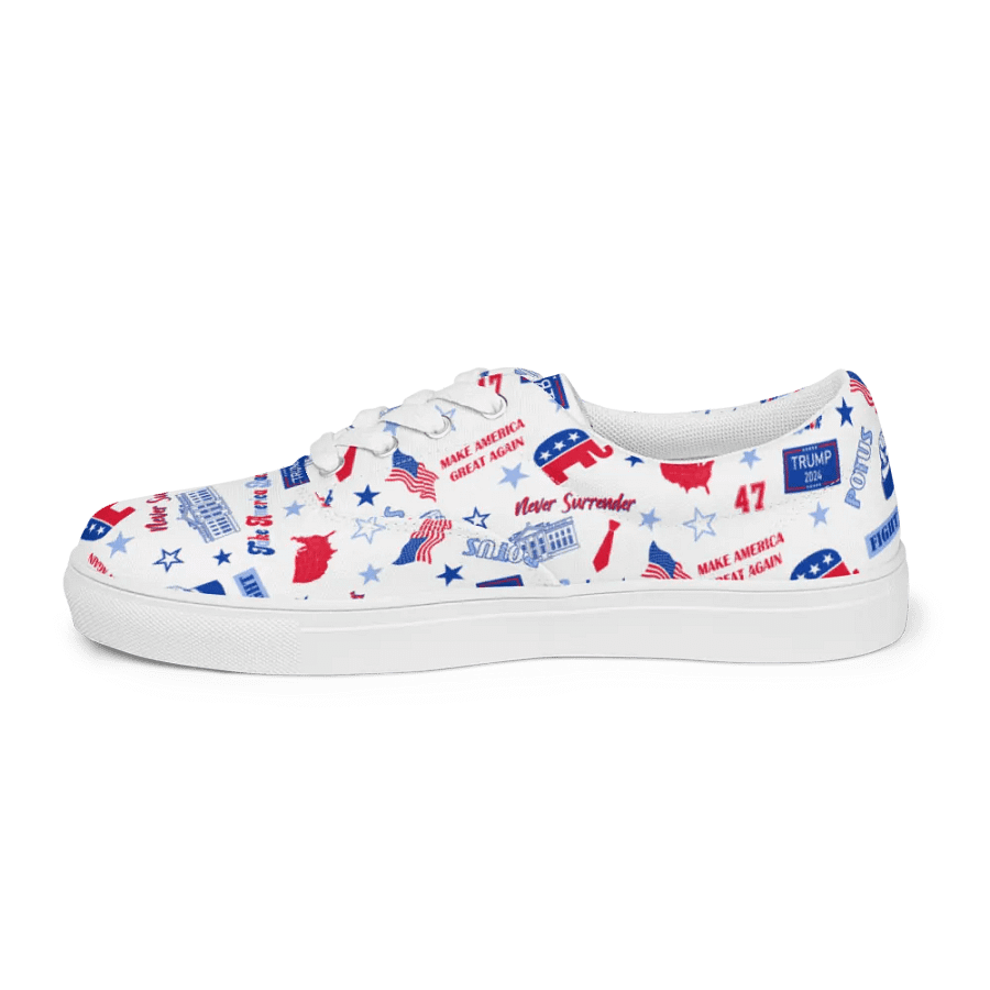 Trump 2024 Republican Patriot Make America Great Again White Pattern Low Top Canvas Shoes for women product image (12)