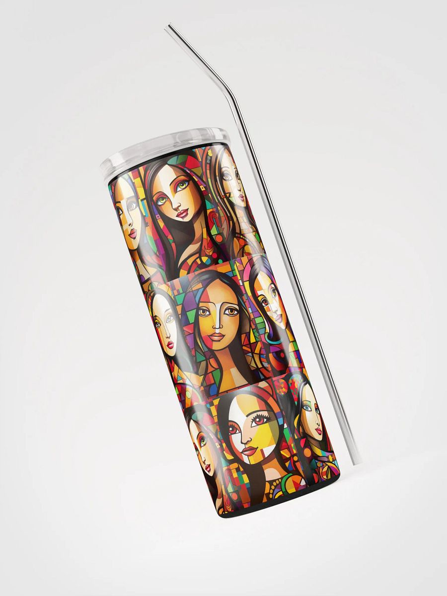 Mona Lisa's in the Making, Colorful Patterns Skinny Tumbler with Straw, 20oz, Beauties, Big Eyes, Long Hair, Nice Lips, Gift product image (3)