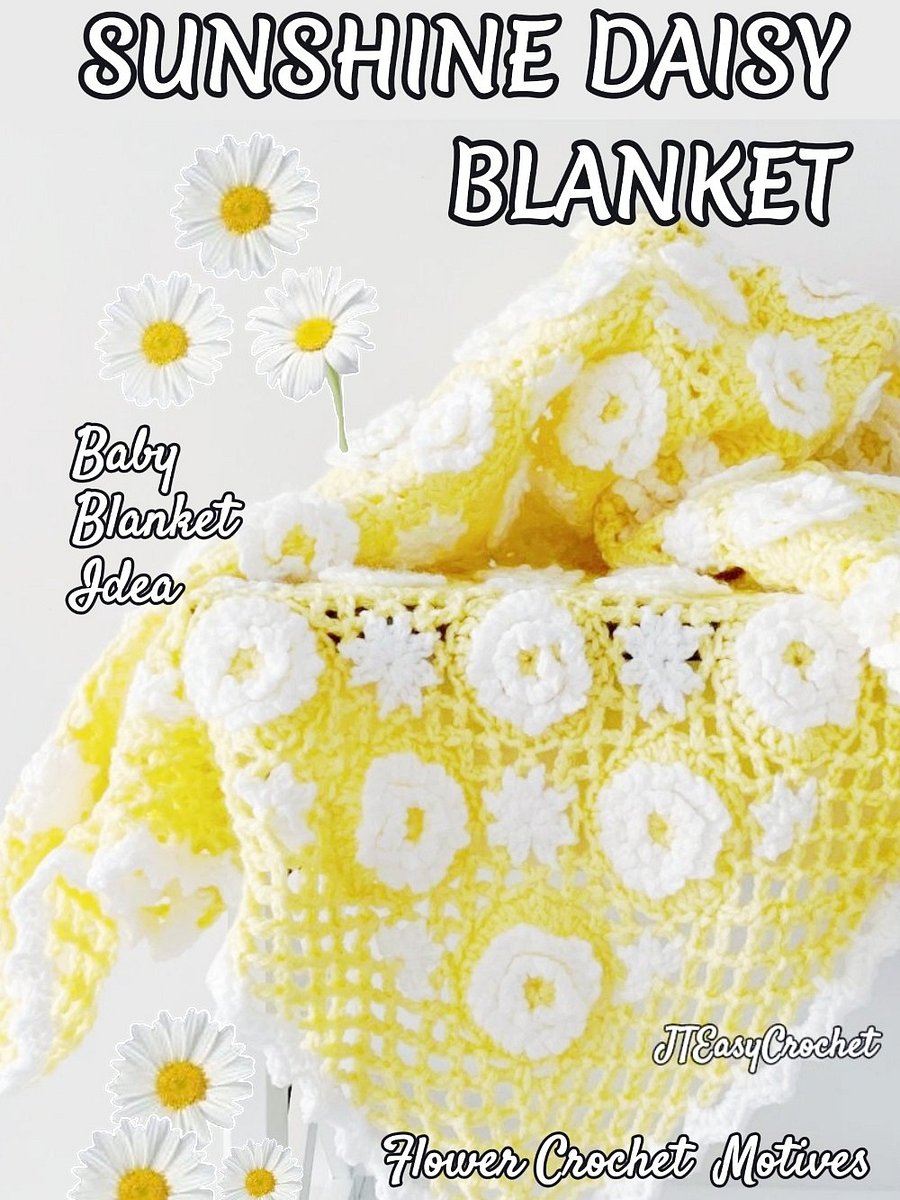 Sunshine Daisy Flower Motif Baby Blanket Crochet Pattern, Crochet Flower Blanket Baby Gift product image (9)