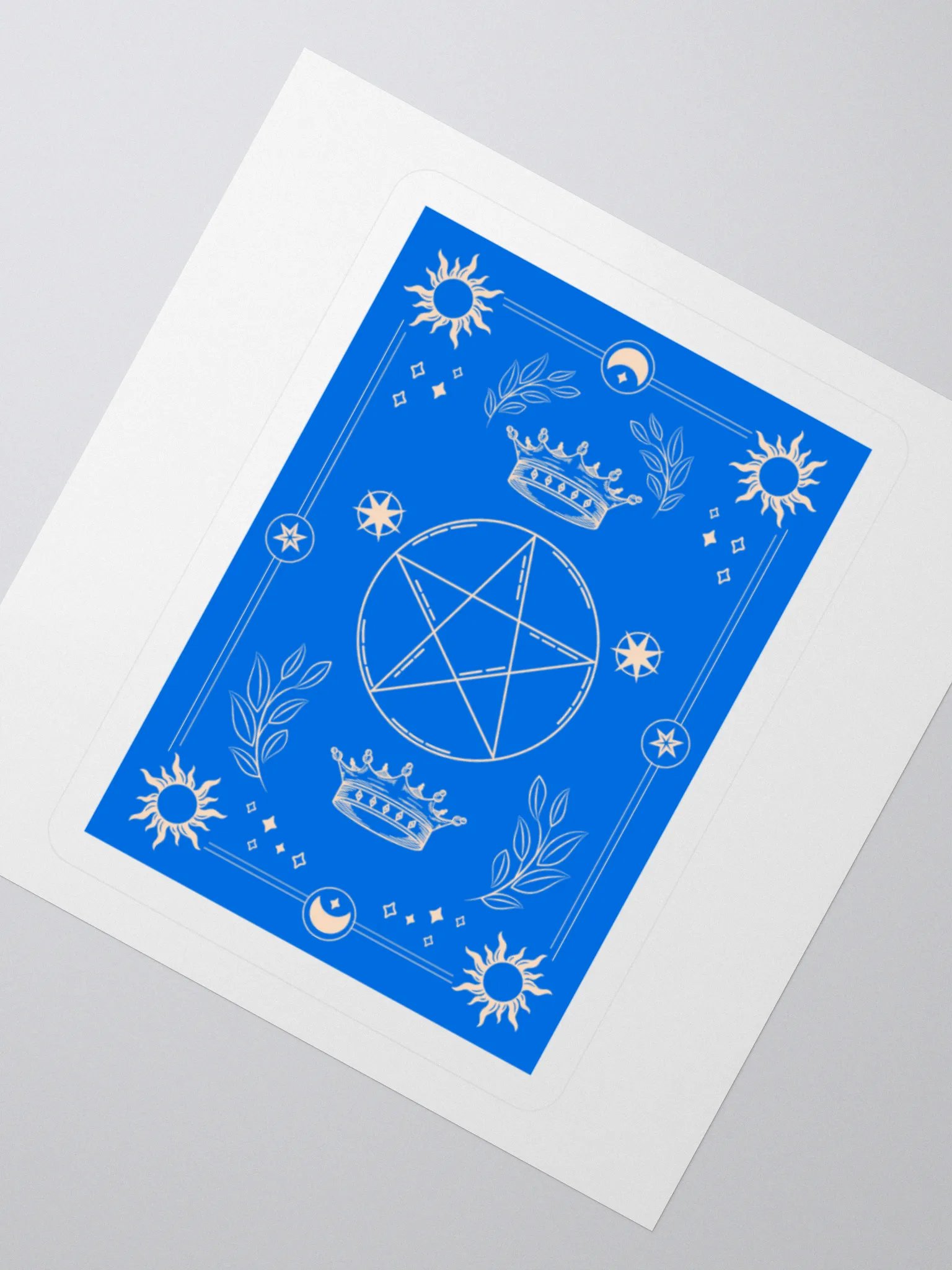Crown and Pentagram Blue Tarot Card 3"x3" Sticker product image (2)