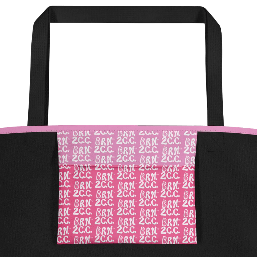 BOURNE to Cape Cod™ | Large Tote Bag with Pocket | Coastal Classic | All-Over Logo Print | White Logo on Pink Stripes product image (2)