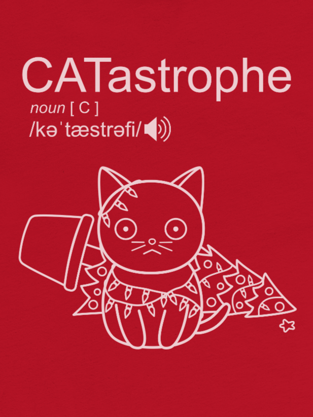 CATastrophe Unisex Long Sleeve Tee, Cat with Christmas Tree, White Print product image (1)