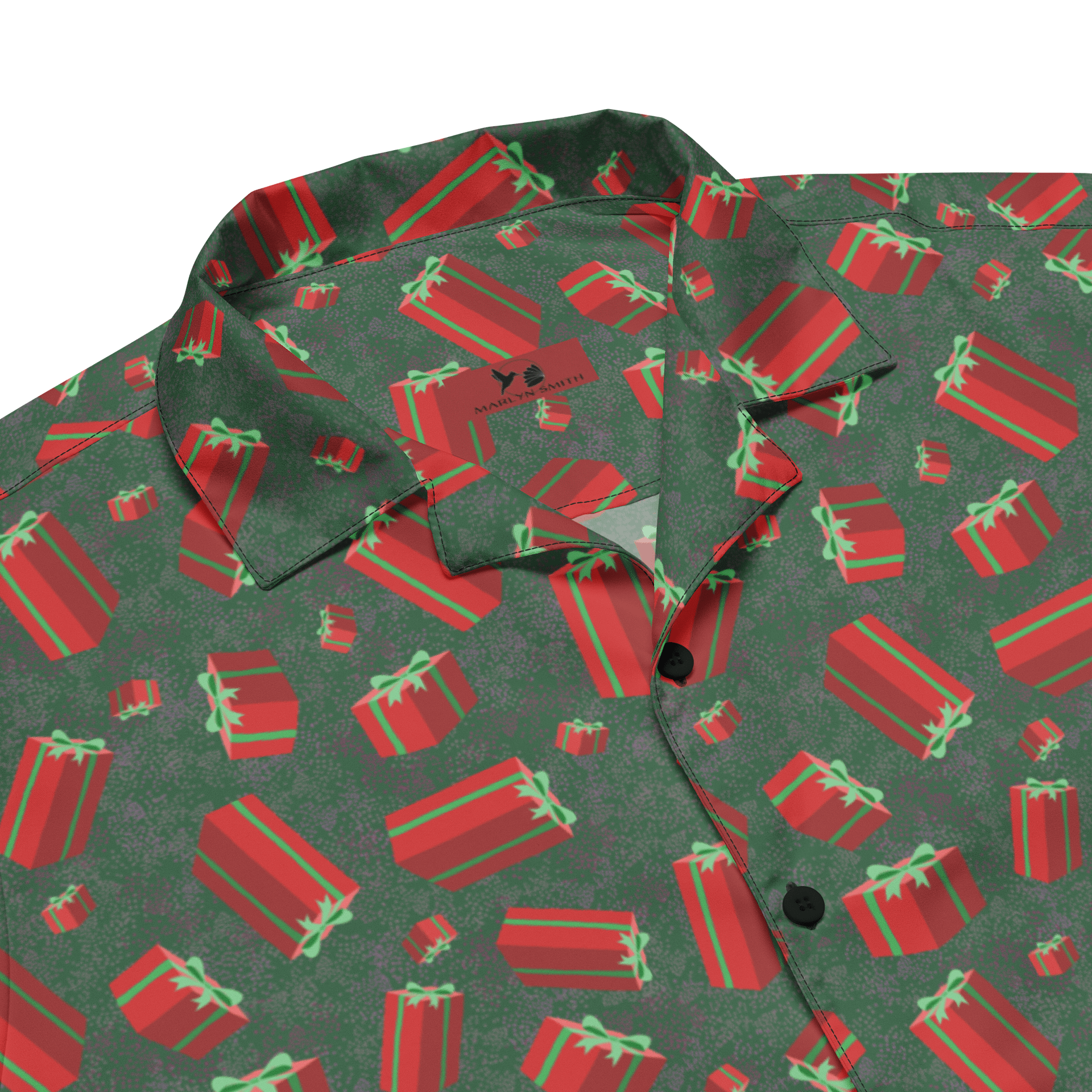Floating Red Presents on Teal Green Oversized Button-Down Shirt product image (3)