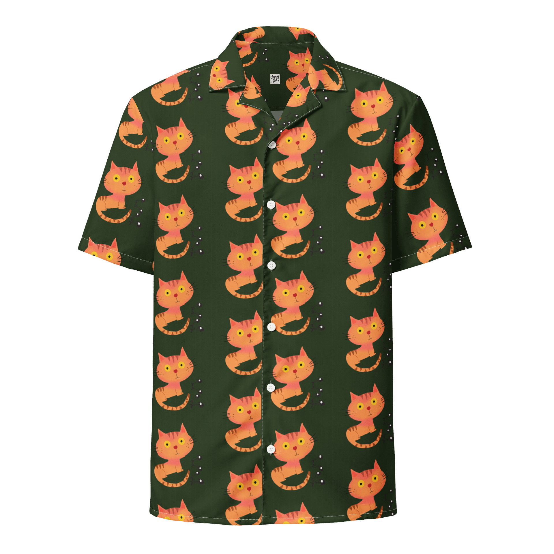 Feasting Ginger Kitty Button-Down Hawaiian Shirt - Green product image (1)