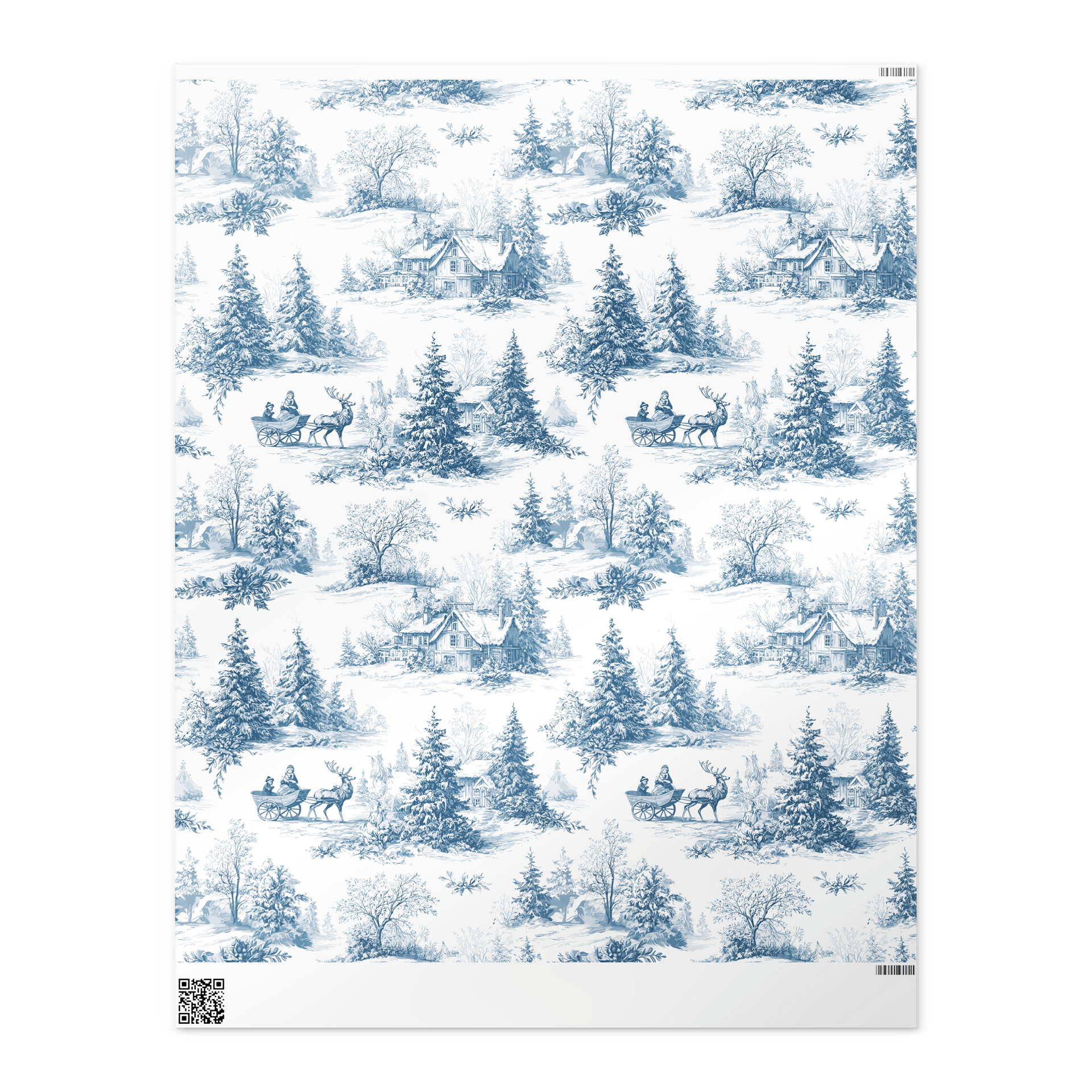 Winter Sleigh Ride Blue Toile Chinoiserie Christmas Wrapping Paper product image (1)
