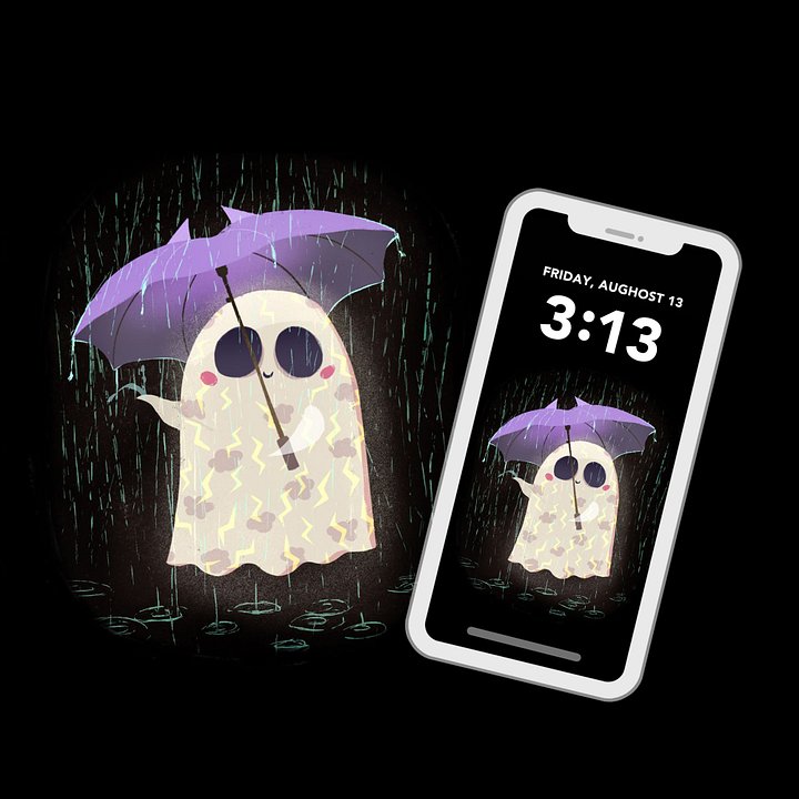 Little Ghost in the Rain - Digital Wallpaper for Mobile Phone product image (2)