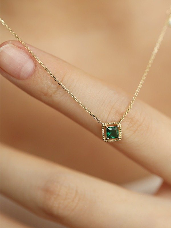 Vintage Green Square Pendant Necklace | 18k Gold Plated product image (6)