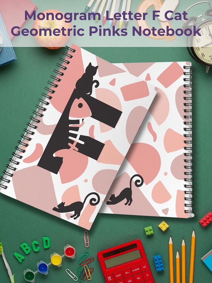 Monogram Letter F Cat Lover Geometric Pinks Notebook product image (1)