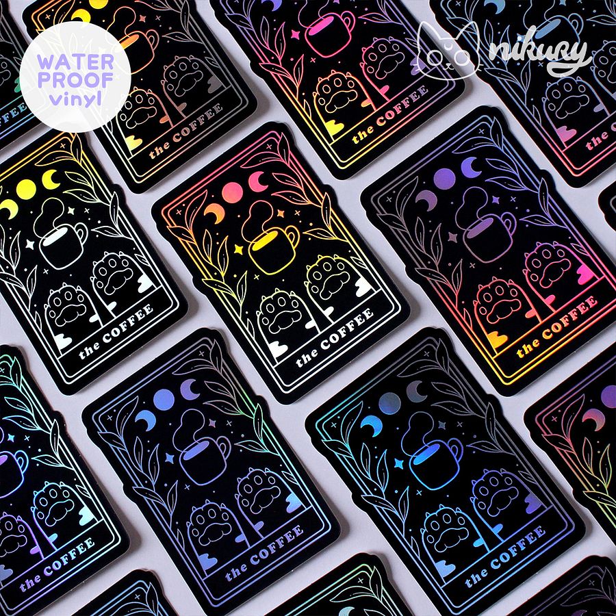 Holographic The Coffee Cat Tarot Sticker product image (3)