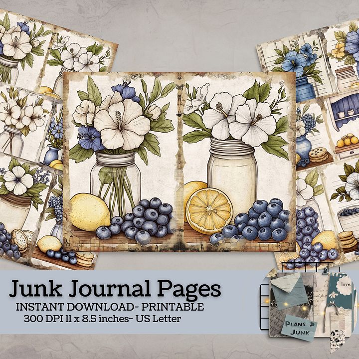Blueberry Lemon Hibiscus - Printable Journal Pages V9 product image (1)
