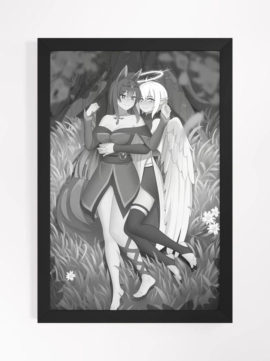 Cuddles under the cherry blossom black and white framed product image (1)