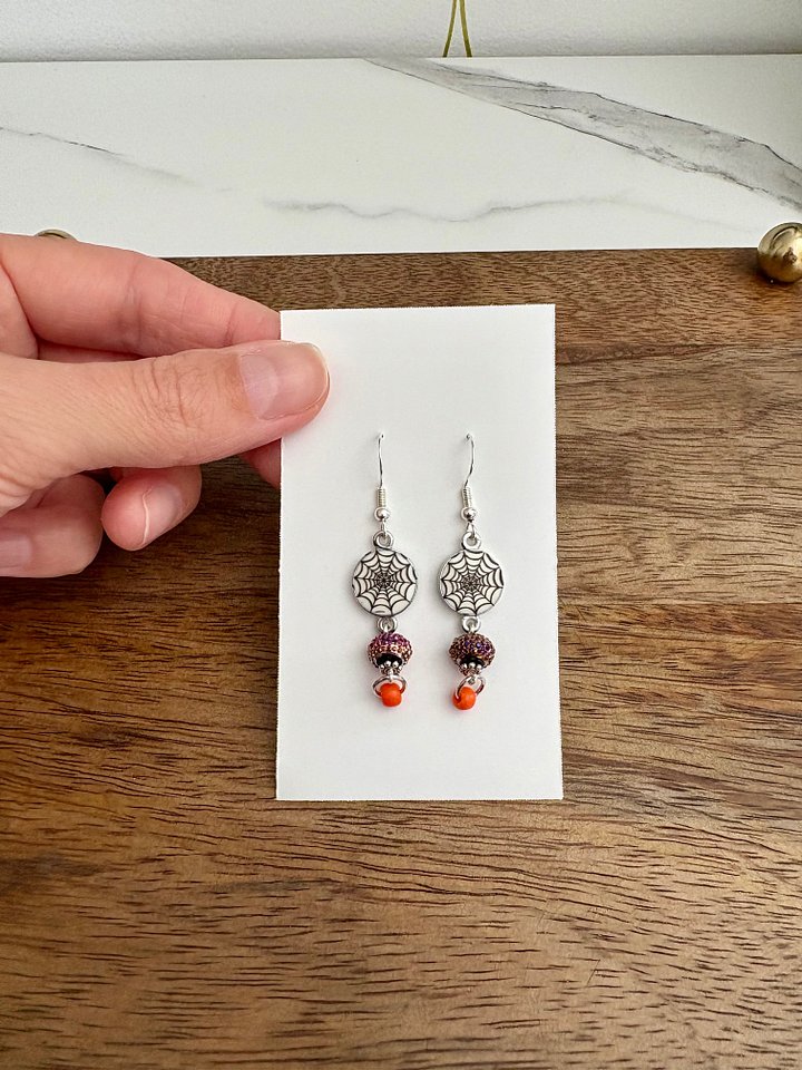 MFD-00241 | Spooky Spiderweb Dangle Earrings 🕷️✨ | Handmade Halloween Jewelry by Monique Faella Designs™ product image (2)