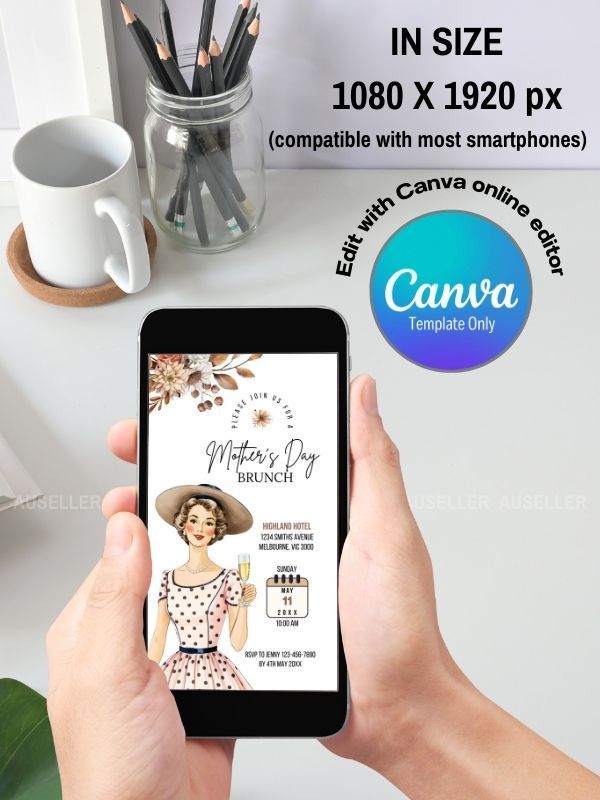 Mother's Day Brunch Invitation Bundle - Lady With Hat And Polka Dot Dress product image (7)