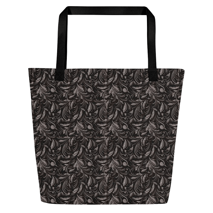 handbag with morocon print in grey/brown design on black. product image (2)